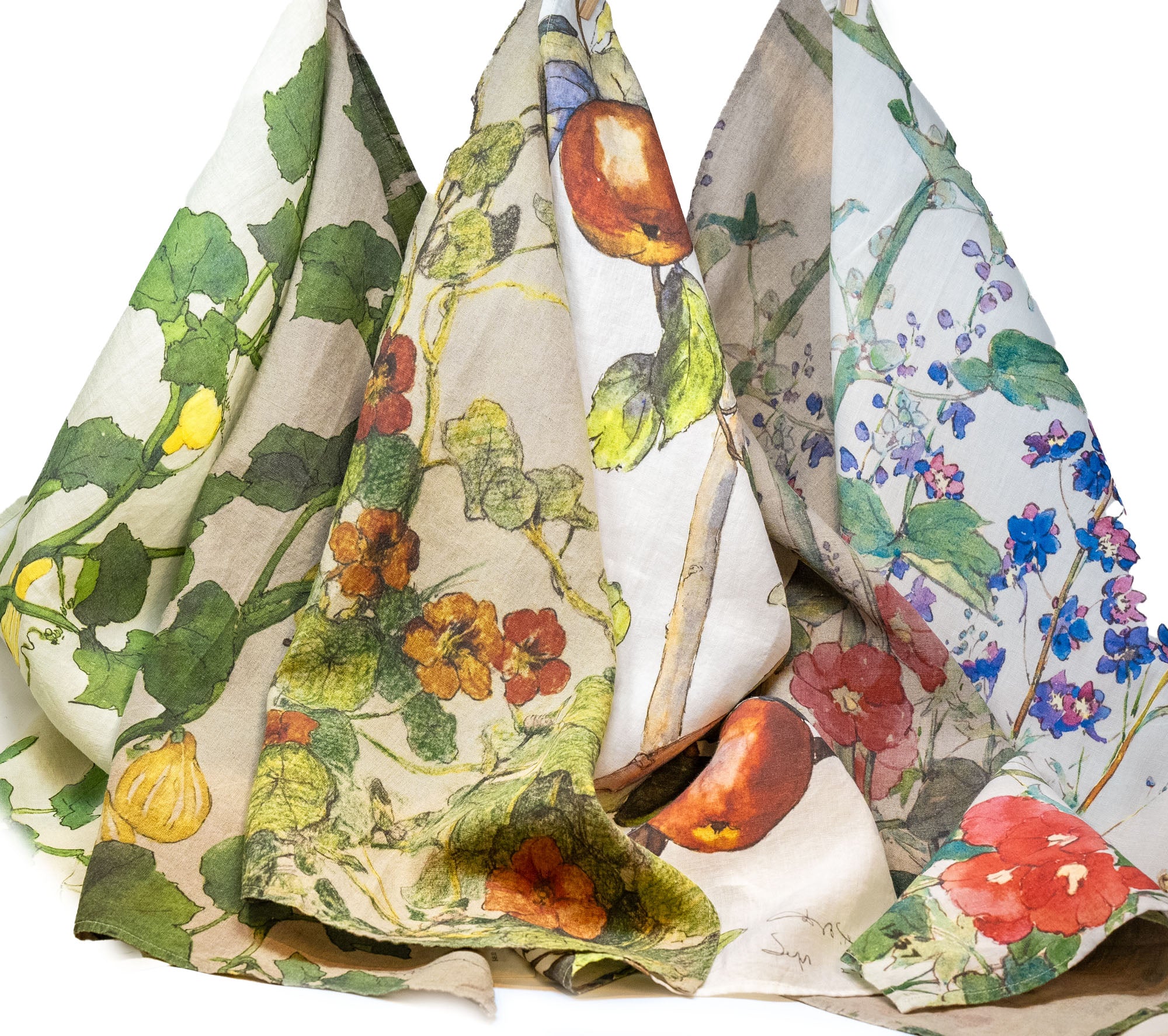 White Linen Hollyhock #2 Tea Towel