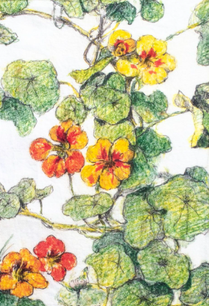 White Linen Nasturtium Tea Towel