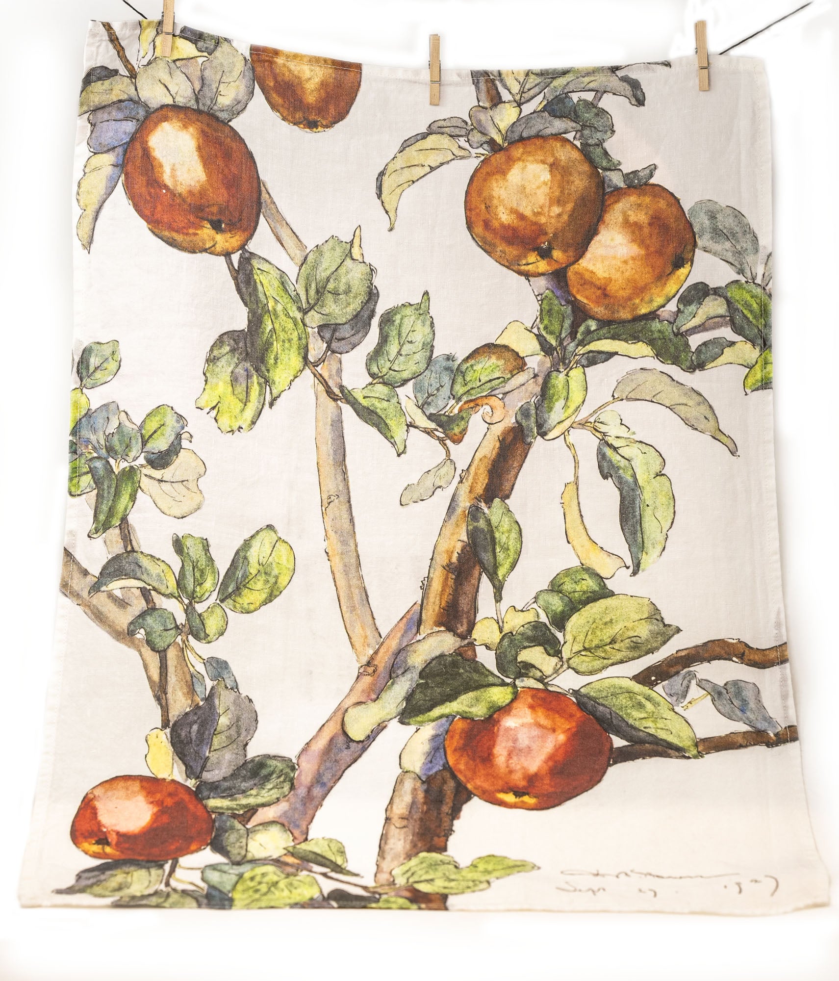Apple White Linen Tea Towel