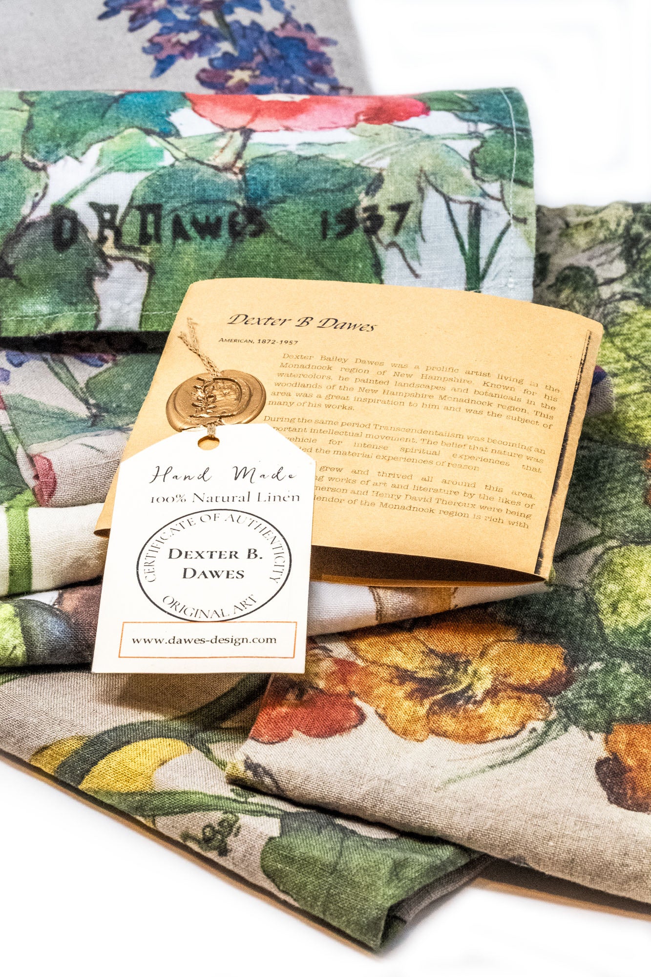 Holly Hock White Linen Tea Towel